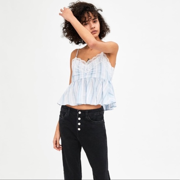 ZARA Strappy Tank Top w/ Lace Trim - Picture 2 of 9